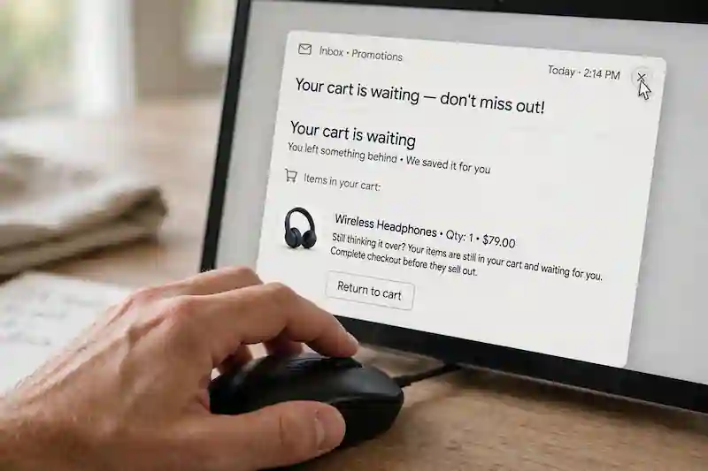A person exiting out of a cart abandonment email