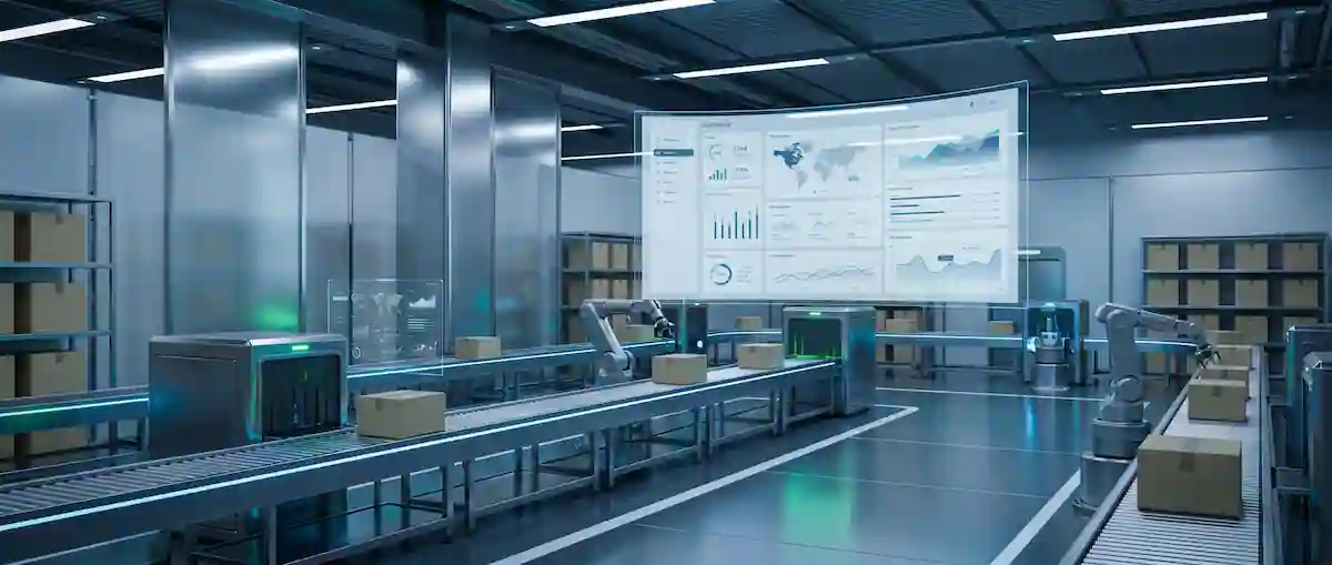 Futuristic automated warehouse with smart logistics